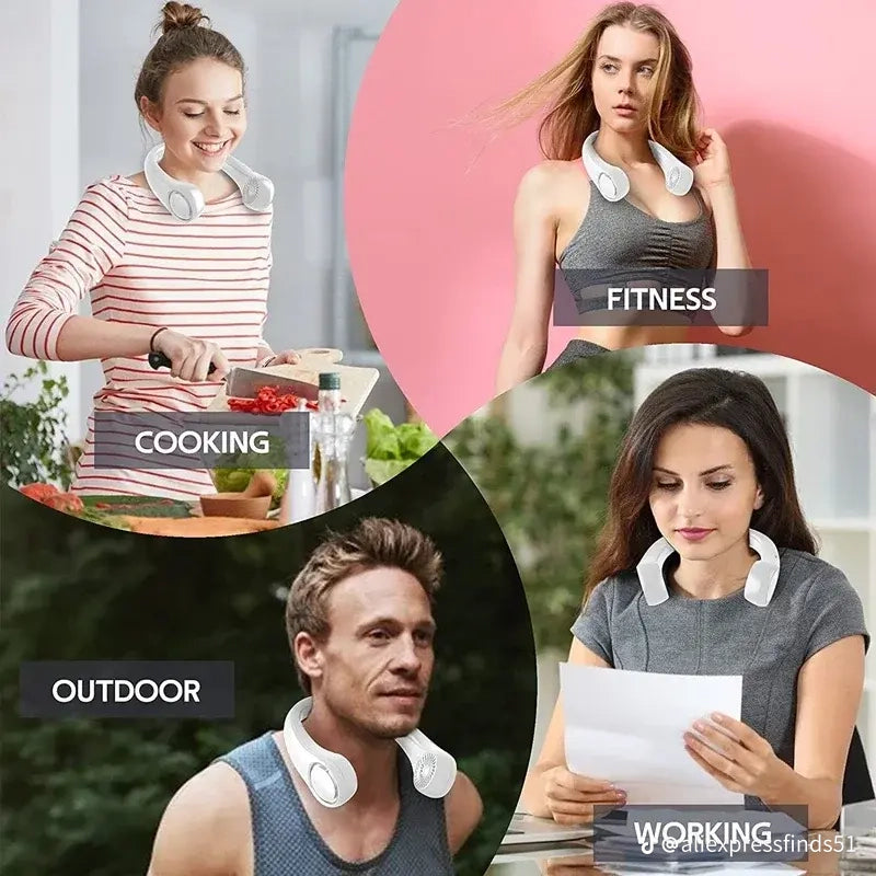 Portable Rechargeable Neck Fan – Hands-Free 3-Speed Cooling Fan