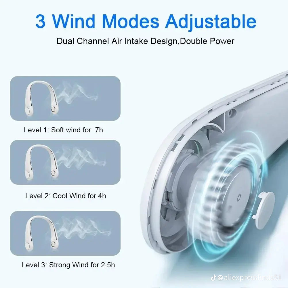 Portable Rechargeable Neck Fan – Hands-Free 3-Speed Cooling Fan