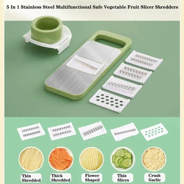 5-in-1 Multi-Functional Vegetable Slicer & Grater – Adjustable Mandoline Cutter with Interchangeable Blades