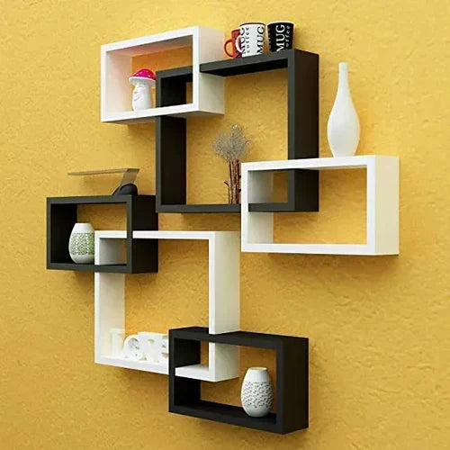 Wall Mounted Wooden Decorative Shelves – 6-Tier Intersect Box Rack for Home & Office Décor (Customizable)