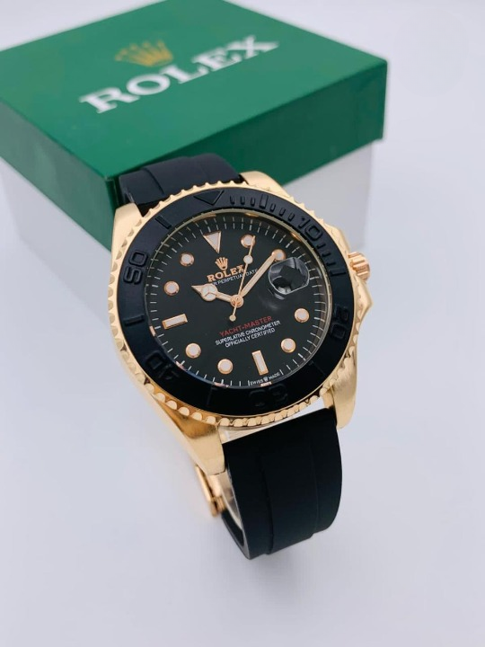 Golden Rolex Style Men’s Watch – Adjustable Rubber Strap with Heavy Master Lock (Without Bo