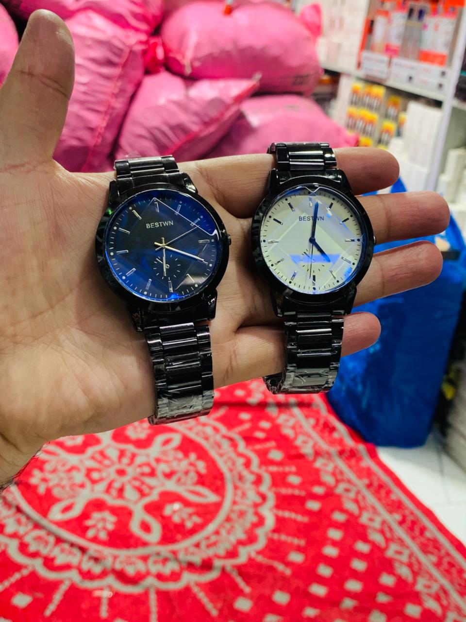 BESTWIN Minimalist Matte Black Watch – Blue Sunray Dial | Premium Quartz Men’s Bracelet Watch