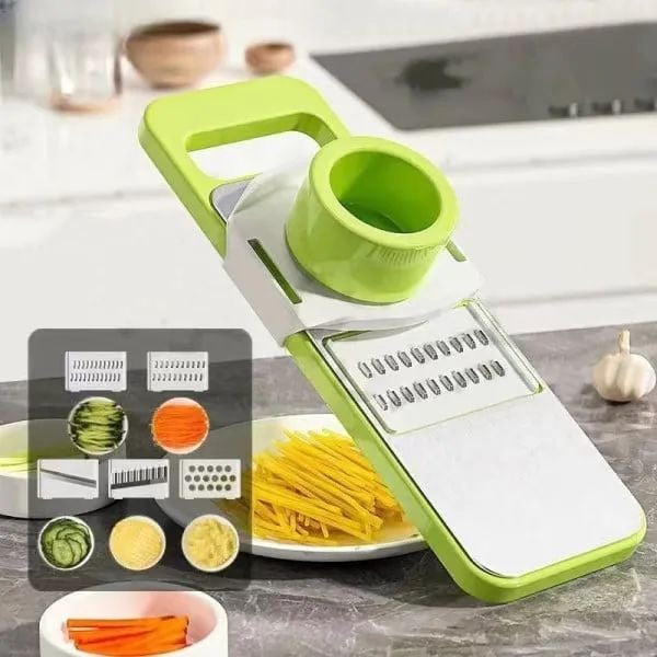 5-in-1 Multi-Functional Vegetable Slicer & Grater – Adjustable Mandoline Cutter with Interchangeable Blades