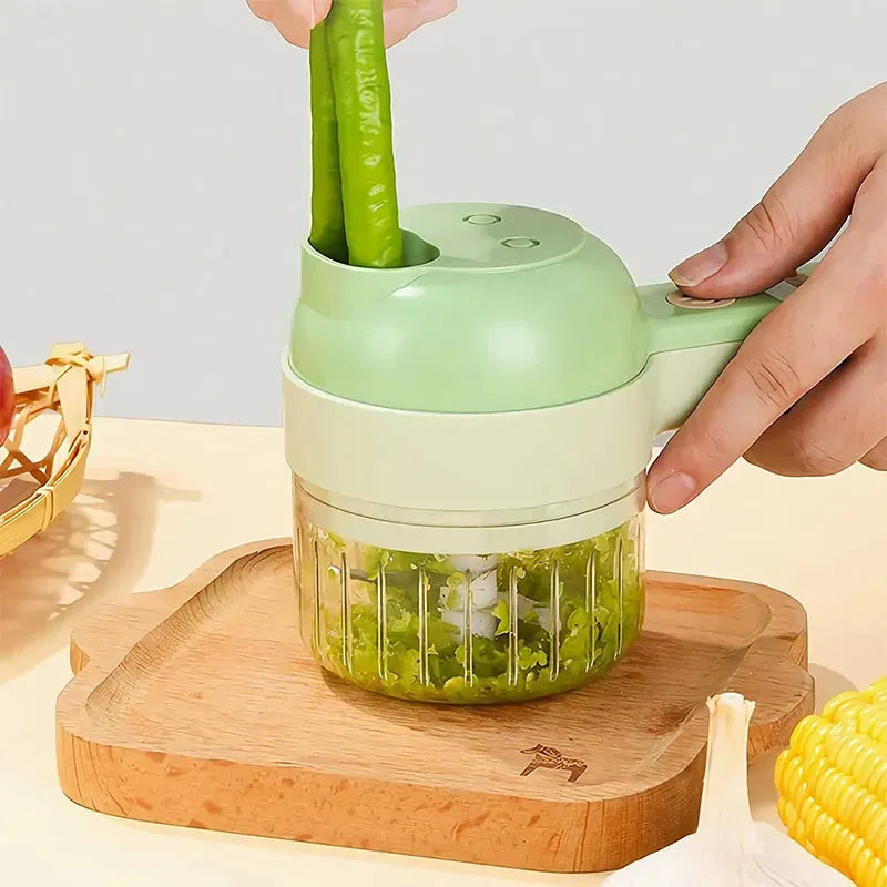 Rechargeable 4-in-1 Electric Vegetable Cutter – Slicer, Chopper, Grinder & Peeler (Random Color)