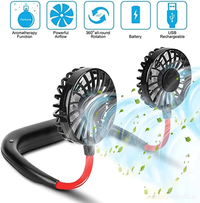 Portable Rechargeable Neck Fan – Hands-Free 3-Speed Cooling Fan