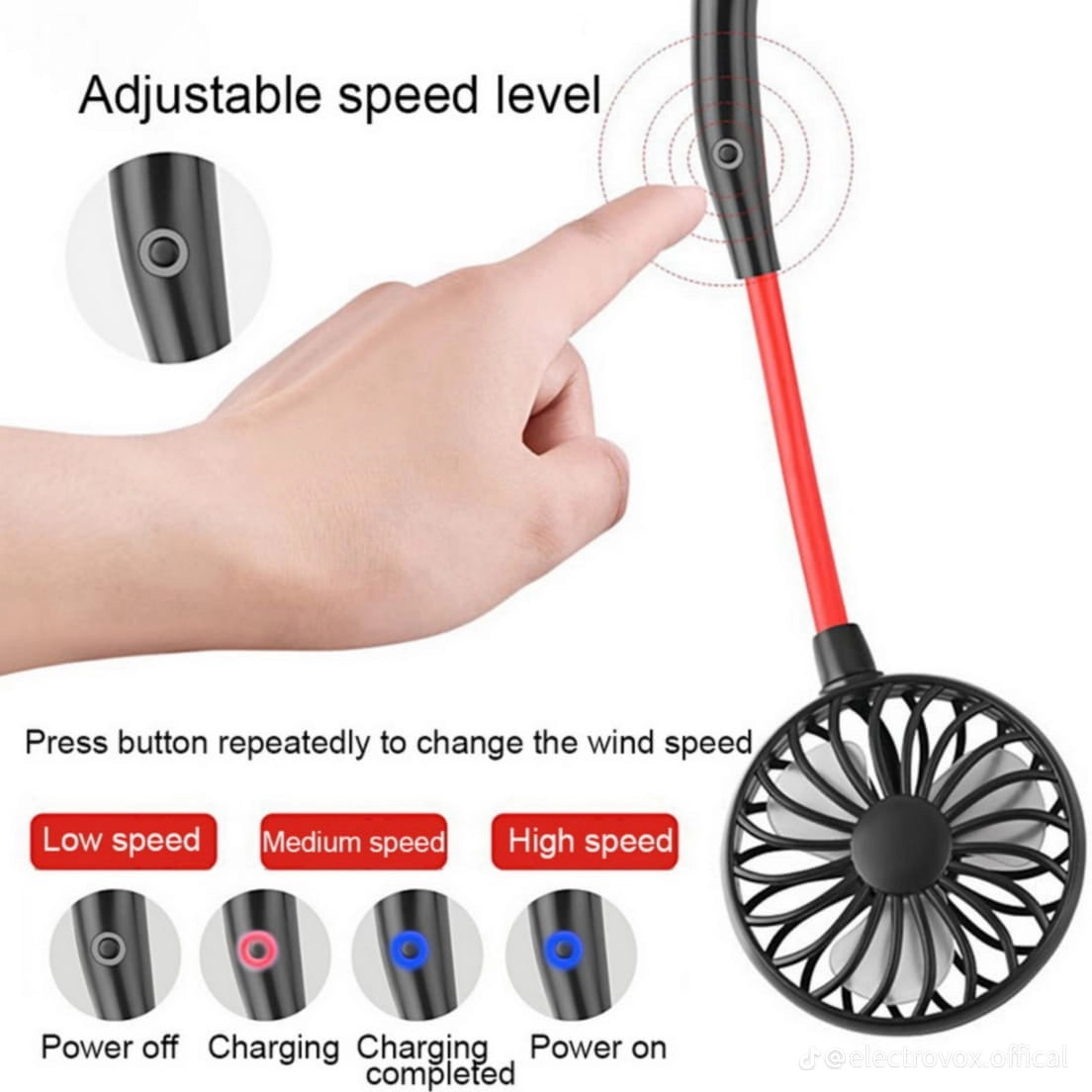 Portable Rechargeable Neck Fan – Hands-Free 3-Speed Cooling Fan