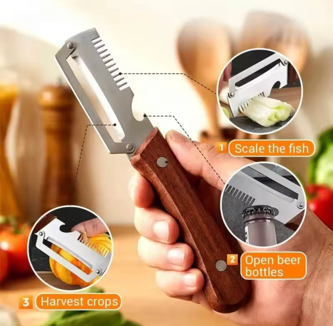 3-in-1 Stainless Steel Peeler Knife – Multi-Function Vegetable & Fruit Cutter