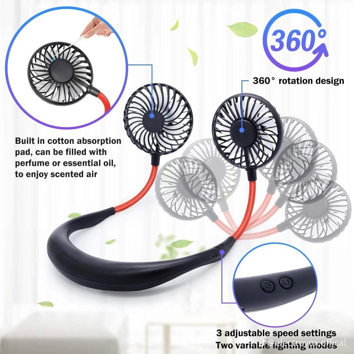 Portable Rechargeable Neck Fan – Hands-Free 3-Speed Cooling Fan