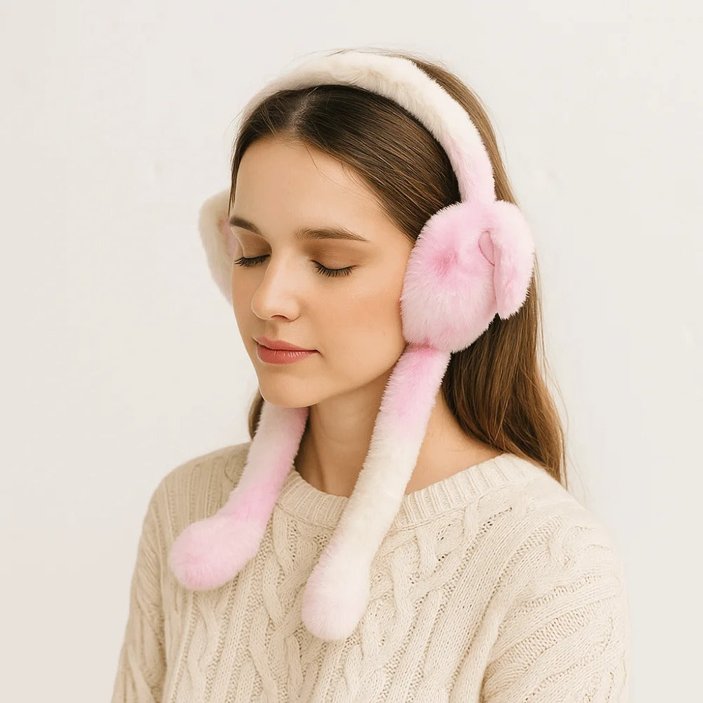 Funny Rabbit Ear Muffs – Soft Warm Moving Ears Winter Ear Warmer
